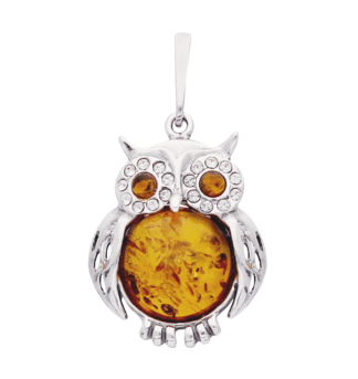 SREBRNY WISIOREK SÓWKA Z BURSZTYNEM