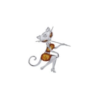 SREBRNY WISIOREK KOT Z BURSZTYNEM