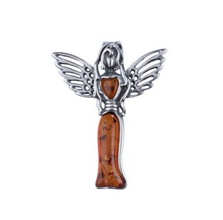 SREBRNY WISIOREK ANIOŁ Z BURSZTYNEM